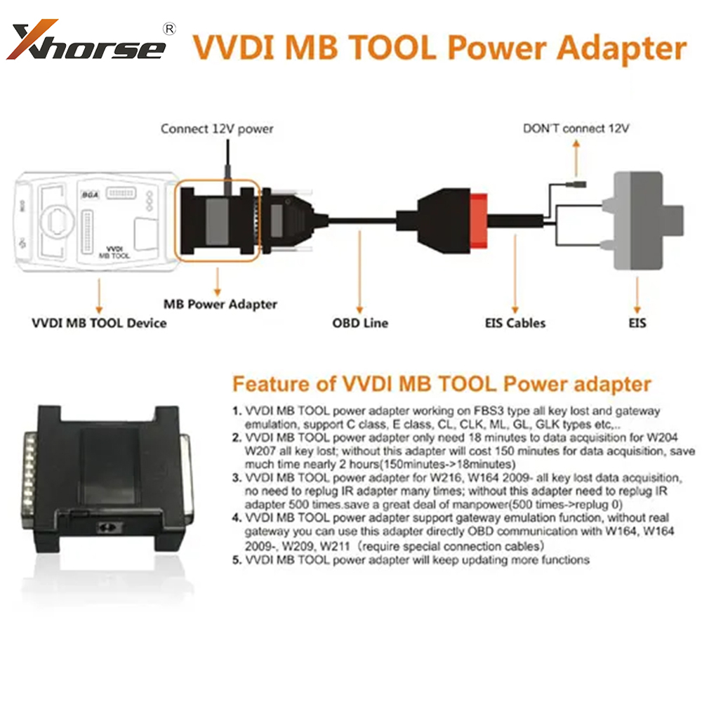 Adaptor Daya Xhorse VVDI MB BG - Power Tools Automotive ulasan dan harga